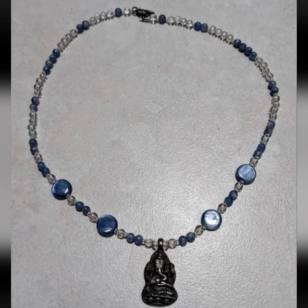 Handmade Ganesh Silver Charm Gemstone Necklace One-of-a-kind Gift Idea